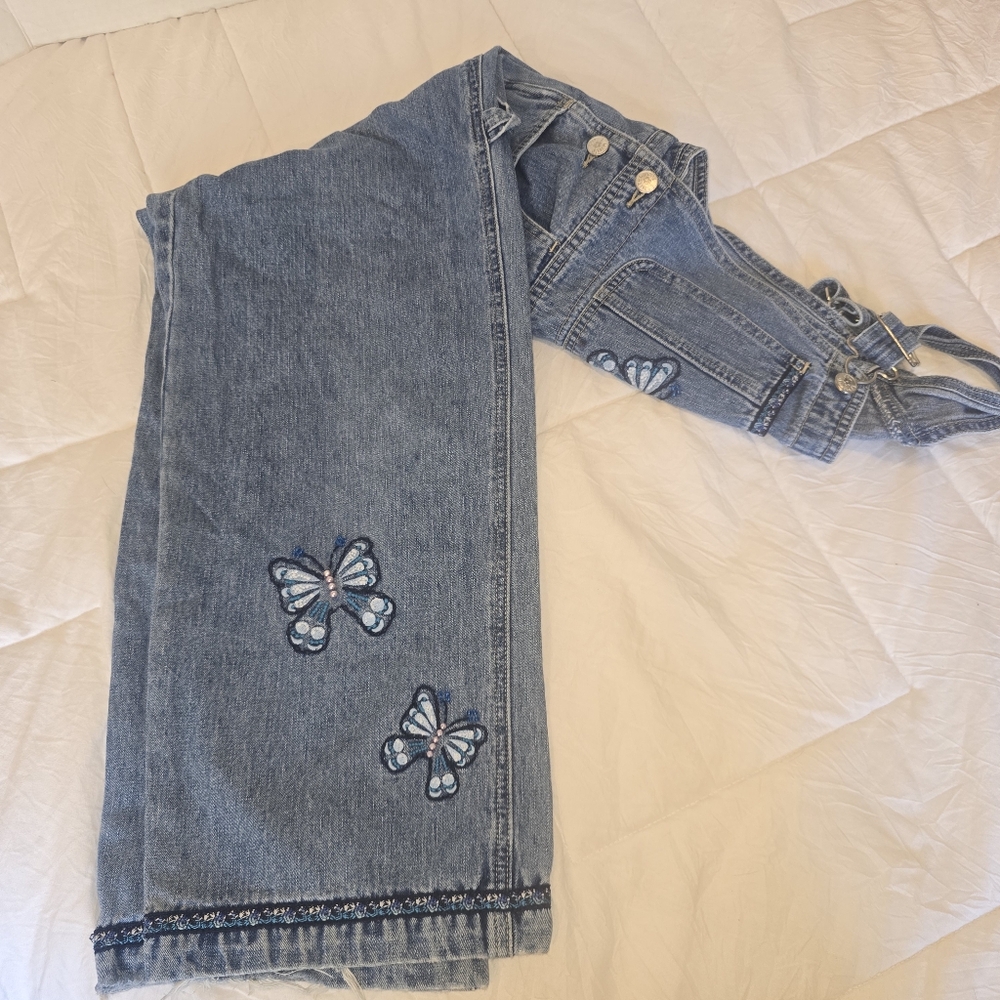 Vintage Limited Too Blue Denim Overalls with Butterfly Embroidery - Picture 3 of 5